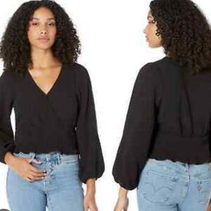 Madewell lightspun Julianne smocked-waist top in true black Size M
EUC